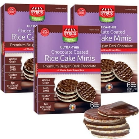 Paskesz Mini Rice Cake Belgian Dark Chocolate Covered, 6 Count (Pack of 3)