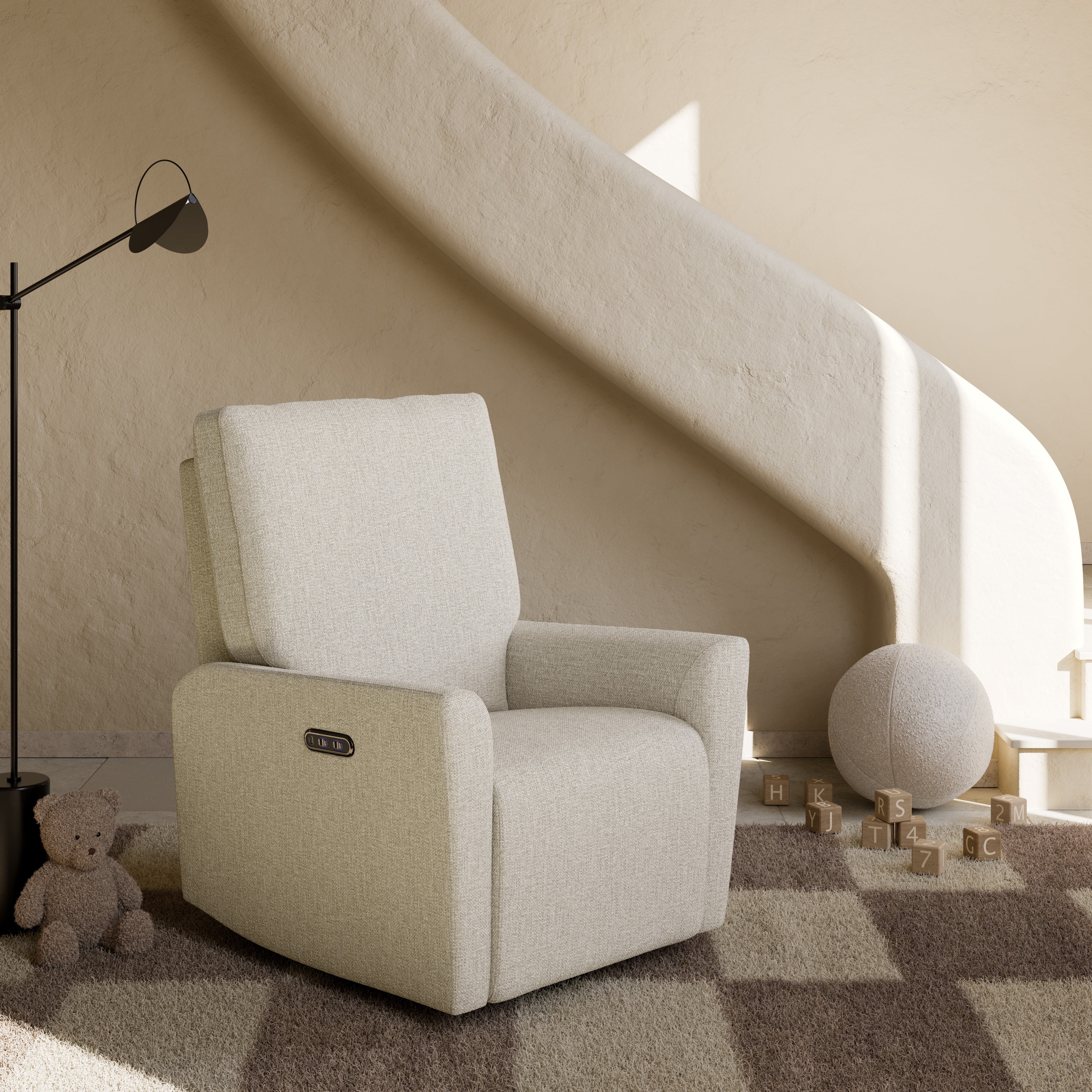 Art of Nursery by Storkcraft Santorini Deluxe Power Recliner Swivel Glider, Dune Basketweave