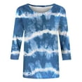 thumbnail image 4 of 2023 Cotonie Women's Coloured Printed T-shirt 3/4 Sleeves Pullover Round Neck Blouse 2023 Trendy Casual Tops,Navy,M, 4 of 4