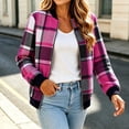 thumbnail image 5 of Women's Plaid Bomber Jacket Zip Up Wool Blend Long Sleeve Warm Fall Winter Coats with Pockets, Ribbed Details (S, Hot Pink), 5 of 7