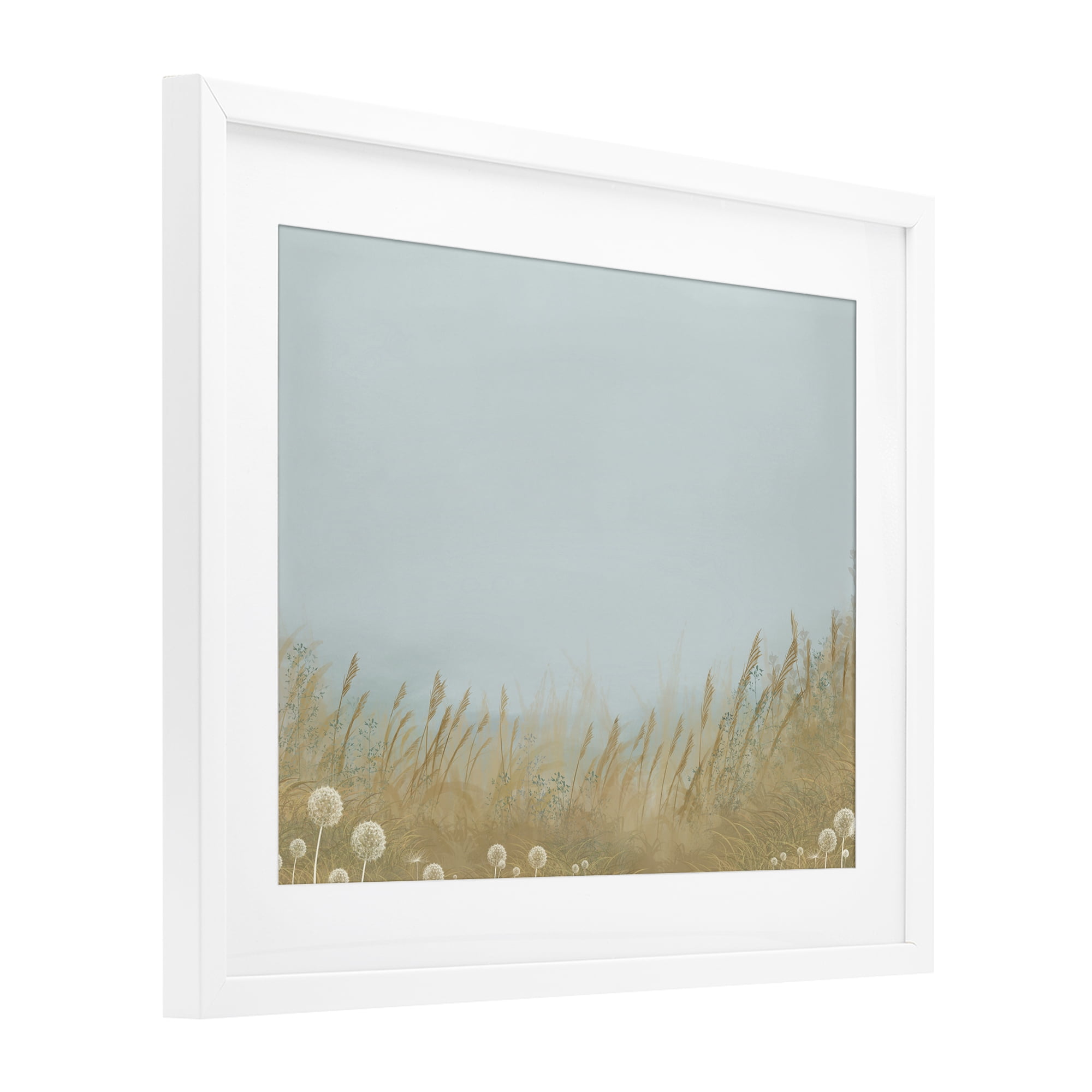 Misty Meadows Blowing in Wind White Framed Print Under Glass, design by Renel Peters