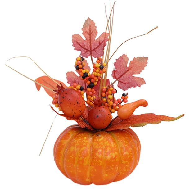 Calabaza artificial de cosecha de otoño de Halloween con centros de mesa de girasol falsos