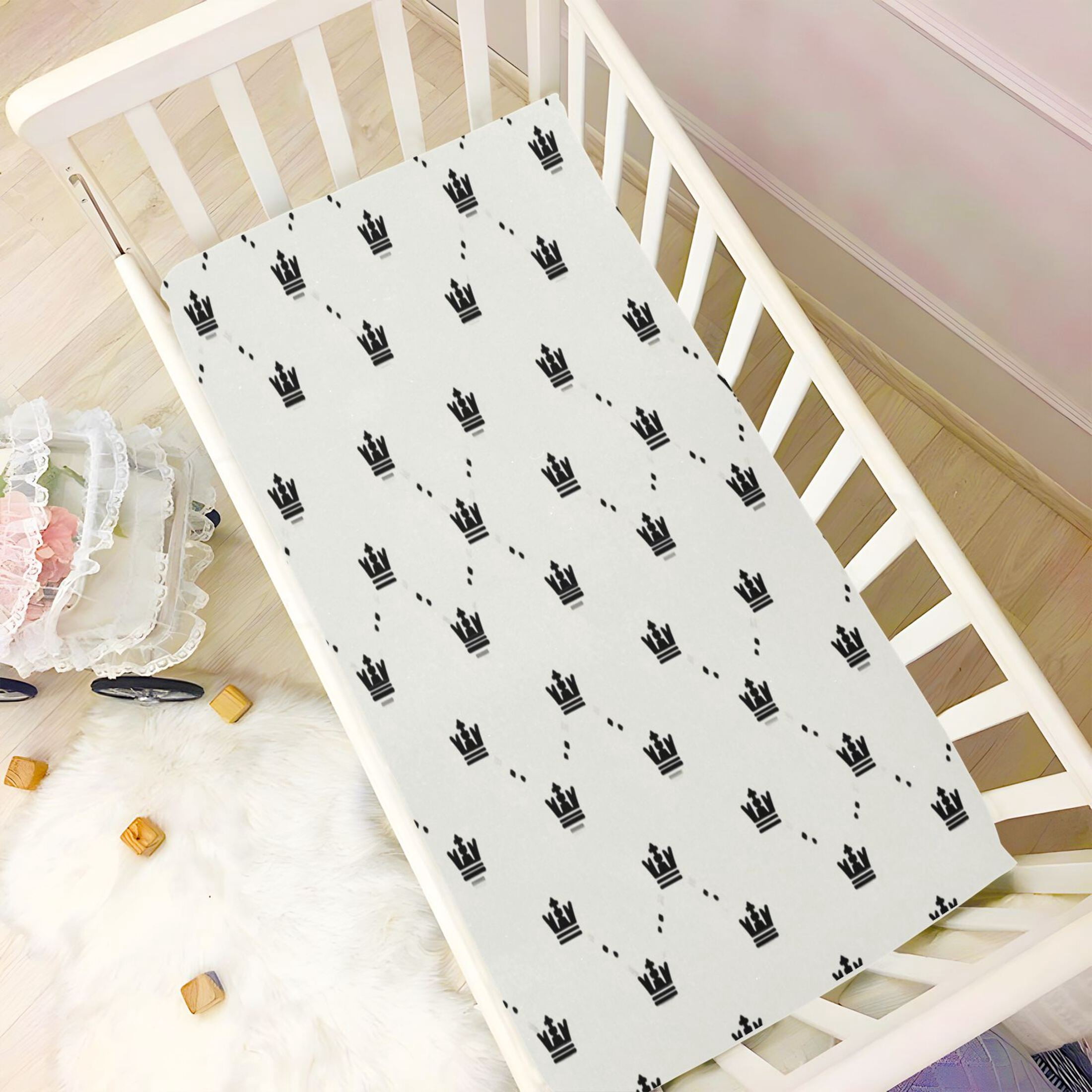 Baby Essentials 52”x 28”- Standard Cotton-like Modal Elastic- Crown Background Design Crib Sheets for Newborns and Toddlers