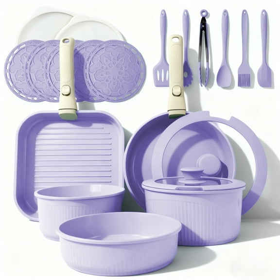 23pcs Pots and Pans Non Stick, Cookware Sets Detachable Handle, Induction Kitchen Pots and Pans,NonStick Cooking Set, Oven/Dishwasher/Fridge , Space Saving,Healthy Kitchen Cookware Sets