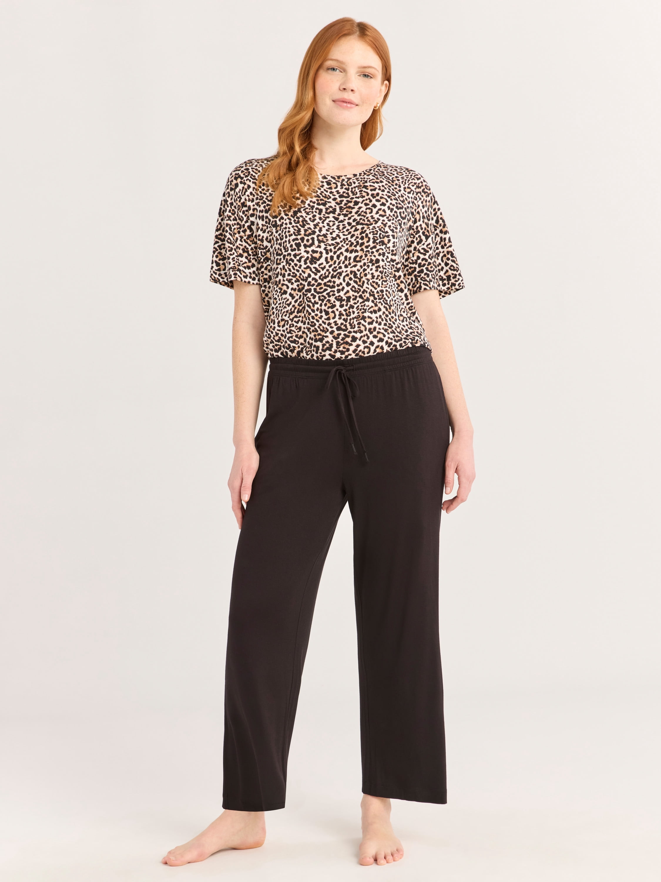 Joyspun Women’s Sleepwear Knit Cropped Pajama Pants, 25'' Inseam, Sizes S-3X
