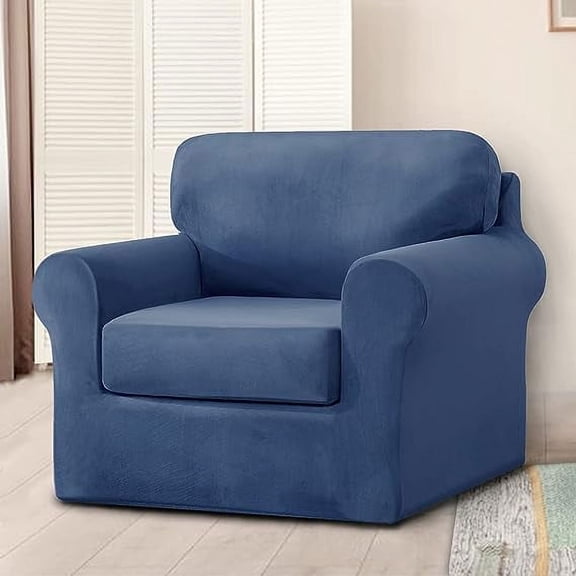 Nvzi 3 Pieces Stretch Armchair Sofa Cover for 1 Seater Couch Soft Washable Sofa Slipcover with Individual Backrest and Cushion Cover for Kids Cats Dogs (Blue,1 Seat)