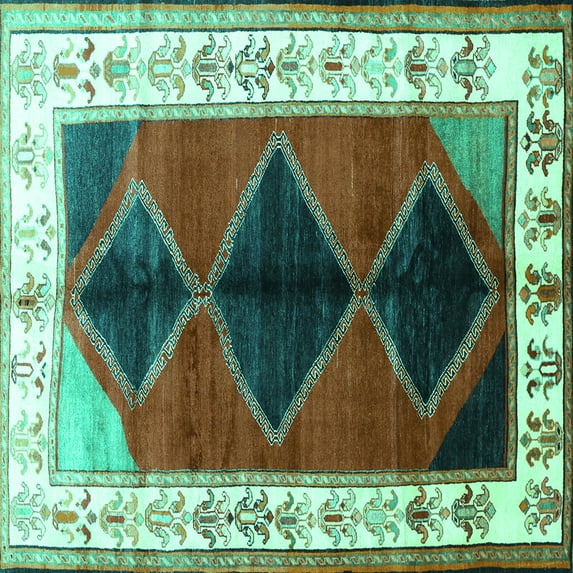 Ahgly Company Indoor Square Persian Turquoise Blue Traditional Area Rugs, 8' Square