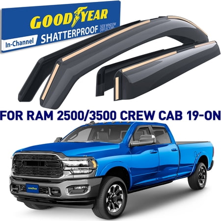 Goodyear Shatterproof in-Channel Window Deflectors for Trucks Dodge RAM 2500 3500 2019-2024 Crew Cab, Rain Guards, Window Visors for Cars, Vent Deflector, Truck Accessories, 4 pcs. - GY003404LPv
