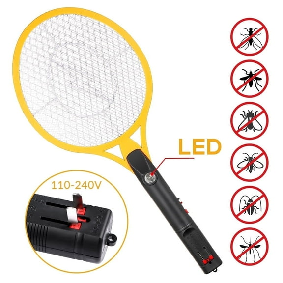 Electric Fly Swatter 1 Pack – Rechargeable Bug Zapper Tennis Racket with Safe to Touch Mesh Net and Built-in Flashlight - Kills Insects, Gnats, Mosquitoes and Bugs