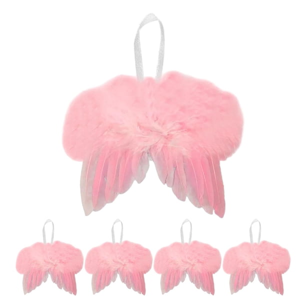 5 decoraciones colgantes de Navidad, decoraciones para es de Navidad, plumas de ángel, alas de ángel para decoración de fiestas y festivales , Rosa