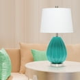 thumbnail image 4 of Southwestern Table Lamp - Pleated Teal Glass Shade - Living Room Bedroom Decor, 4 of 5