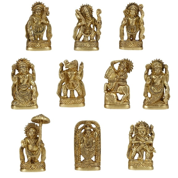 Brass World Brass Dashavatara Dasavatharam of Lord Vishnu Statues Ten Incarnations Avatars Idol Murti for Mandir Puja Temple 3 Inches.