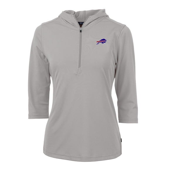 Women's Cutter & Buck Gray Buffalo Bills Virtue Eco Pique Half-Zip 3/4 Sleeve Pullover Hoodie