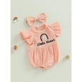 thumbnail image 3 of Cenuakty Baby Girl 2 Piece Outfits Rainbow Pattern Short Sleeve Romper with Headband Set Summer Clothes, 3 of 9