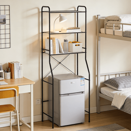 MAINSTAYS OVER-THE-TOILET STEEL STORAGE UNIT WITH 3 SHELVES AND LINERS, MATTE BLACK