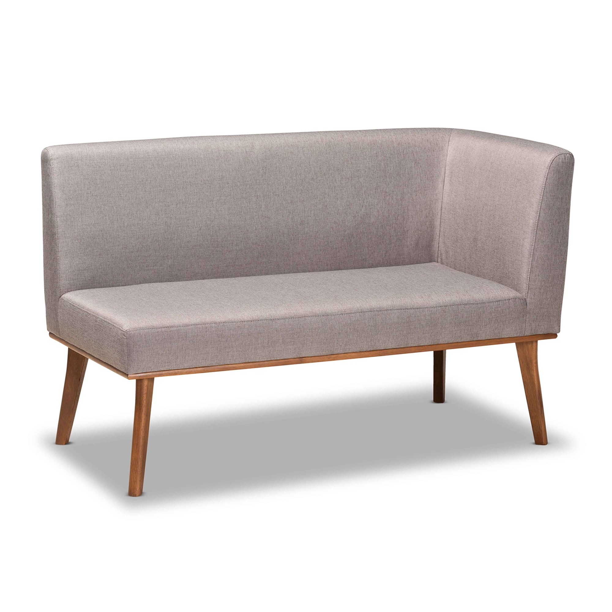 Baxton Studio Odessa Mid-Century Modern Grey Fabric Upholstered and Walnut Brown Finished Wood 2-Piece Dining Corner Sofa Bench