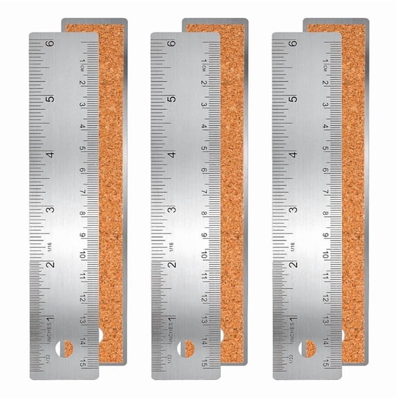 3 Pcs 6-Inch Non-Slip Metal Ruler with Cork Backing Rulers Non Slip Straight Edge Cork Base Rulers for Woodworking,3 pcs * metal ruler,As Shown