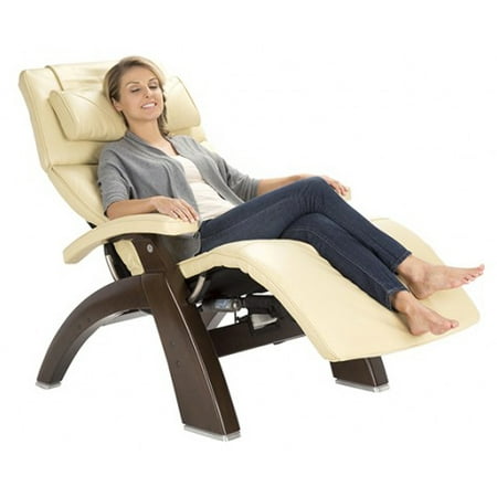 Premium Italian Leather Recliner - Human Touch PC-610 Omni-Motion Perfect Chair Power Dark Walnut Zero-Gravity Recliner + Memory Foam Plus Kit - Cognac Premium Leather