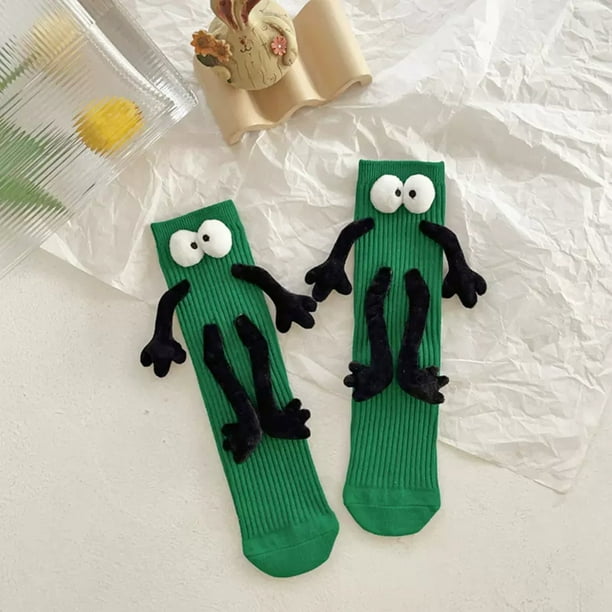 Xihbxyly Calcetines de Pareja Tomados de La Mano, Divertido Diseño Magnético, Estilo Muñeca 3D, Cómodos Calcetines de Tubo Medio, Material Transpirable, Perfectos para Parejas, Amantes o San Valentín