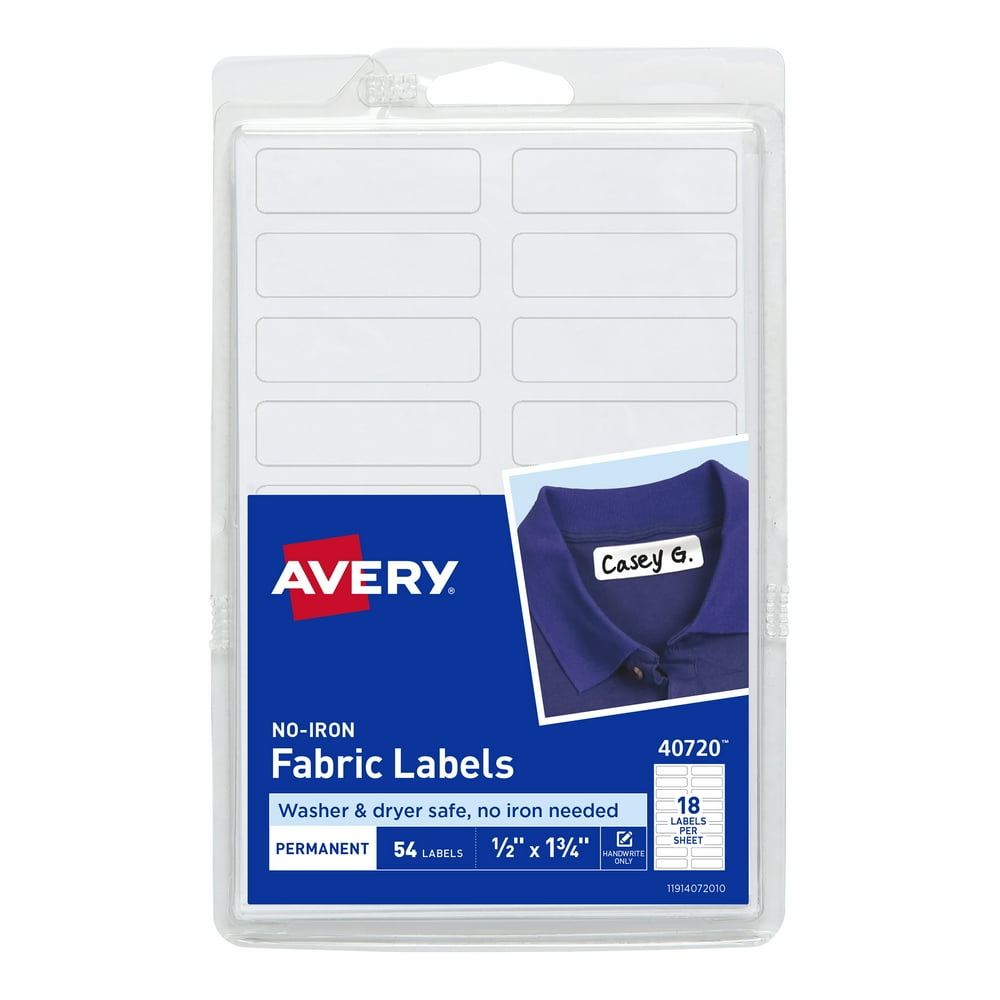 Avery Fabric Labels, NoIron, Handwrite Only, 1/2" x 13/4", White, 54