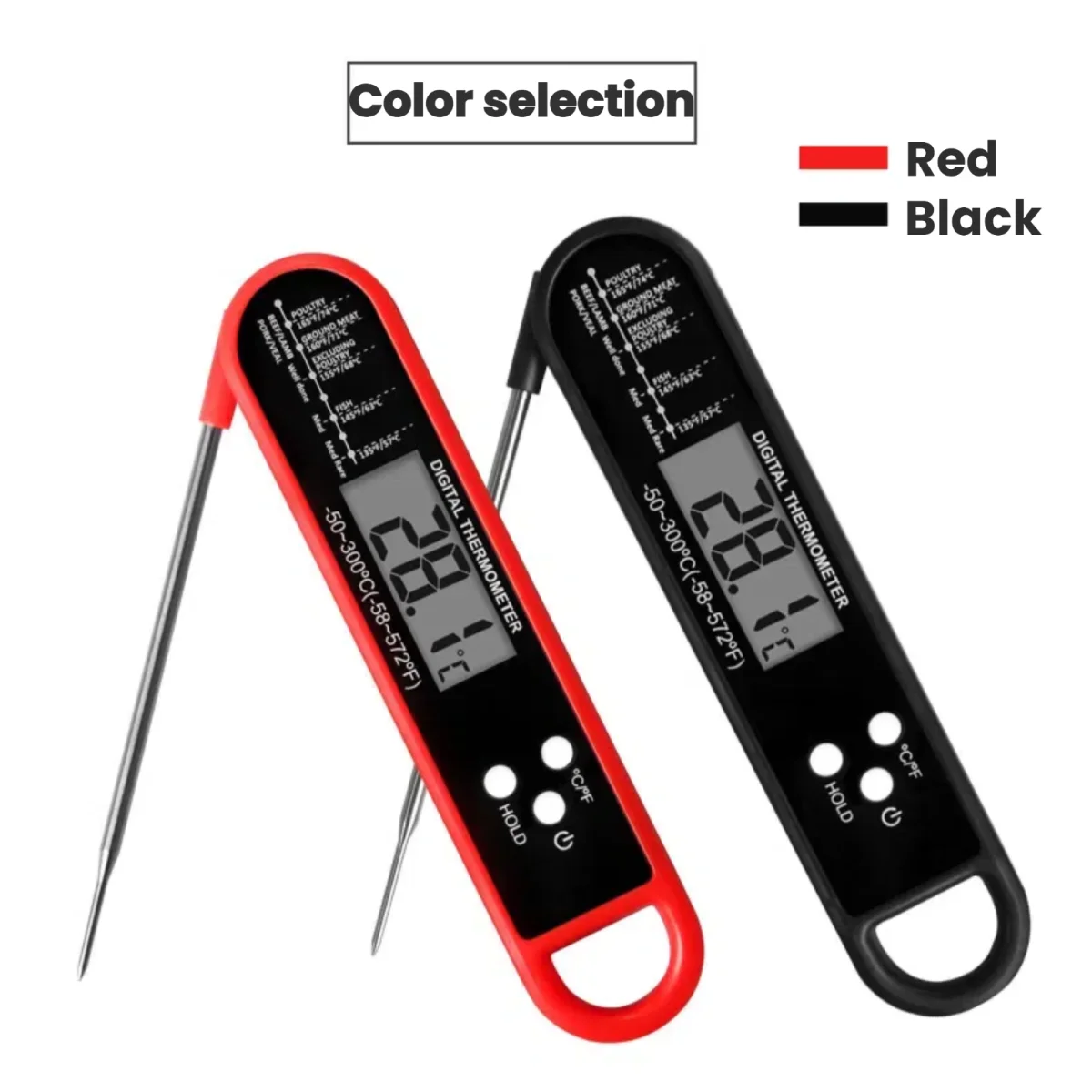 Digital Meat Thermometer for Grilling, Baking & Candy, Instant Read with Foldable Probe, Red/Black Dual Pack​