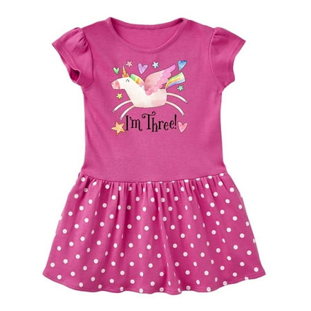 

Inktastic I m 3 Cute Rainbow Unicorn with Stars and Hearts Gift Toddler Girl Dress