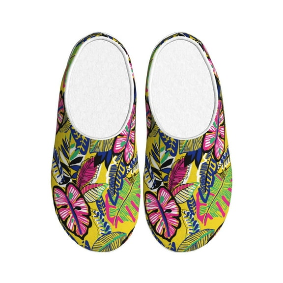 Goofa Colrful Tropical Leaves Print Womens Mens Cotton Lightweight House Slippers , Washable Home Slippers,Indoor Comfy Bedroom Cozy Slippers-35/36