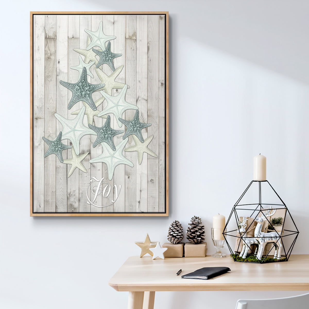 Coastal Christmas III - Framed Gallery Wrapped Holiday Canvas - 17 x 25 - Natural Wood Frame