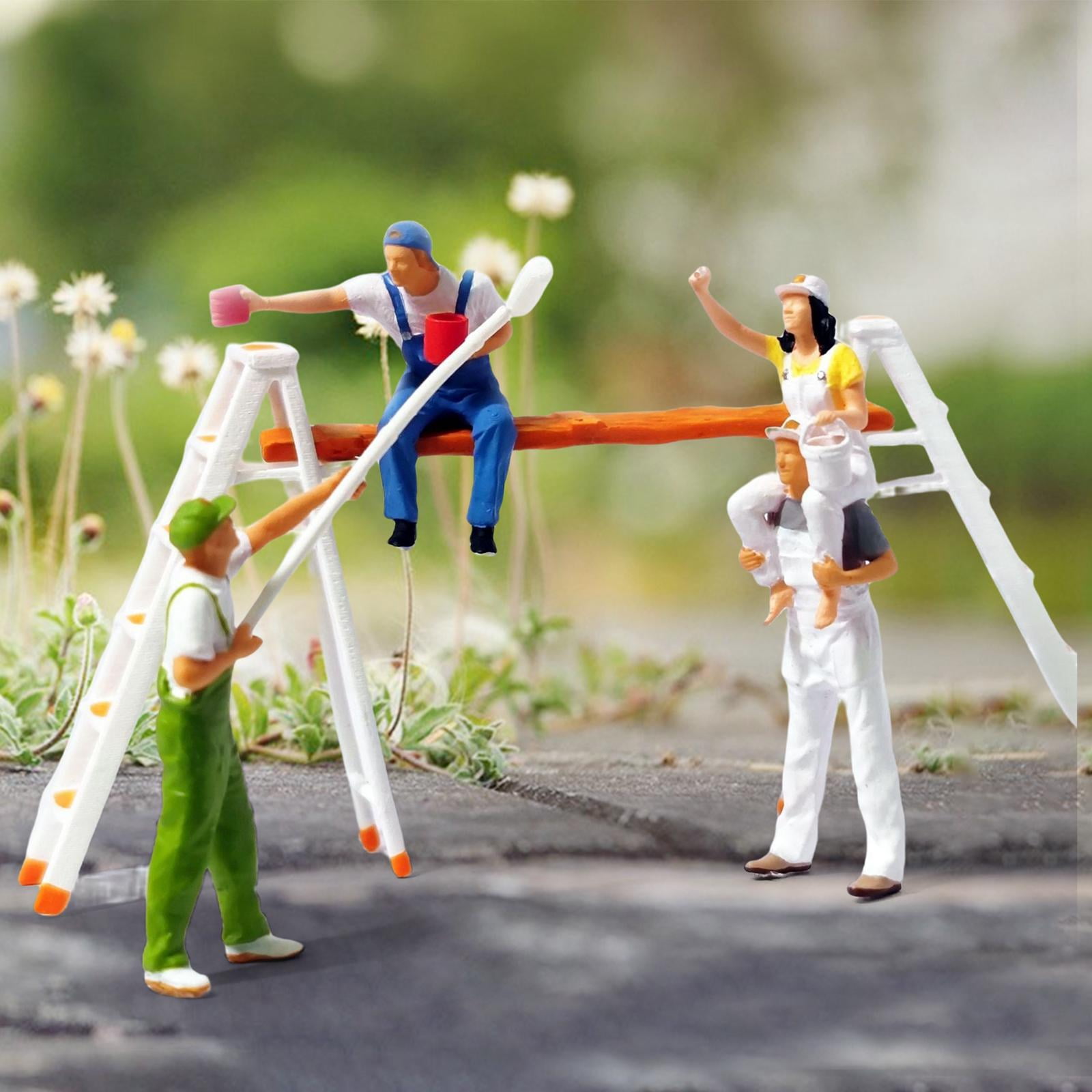 Hand Painted 1:87 Figure Painter Tiny People Painting Scene for Train Railways Table Building Layout Diorama Scenery HO , with Ladder Rack