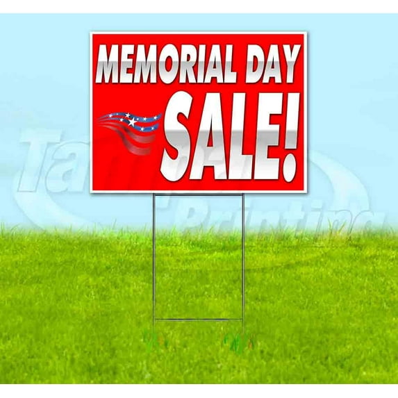 Memorial Day Sale (18" x 24") Yard Sign, Includes Metal Step Stake
