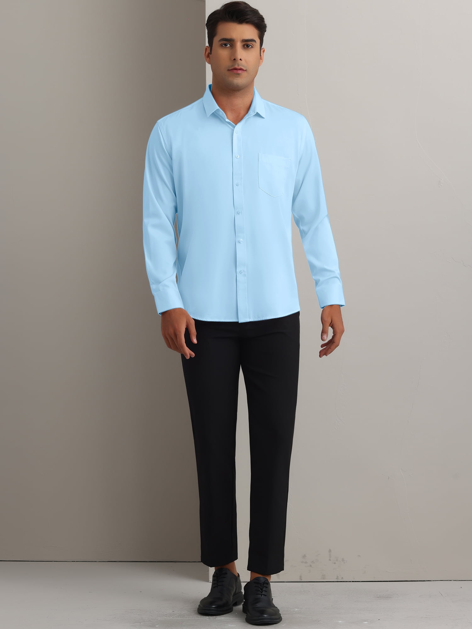 Unique Bargains Men's Long Sleeve Regular Fit Business Button Down Formal Shirt S Blue