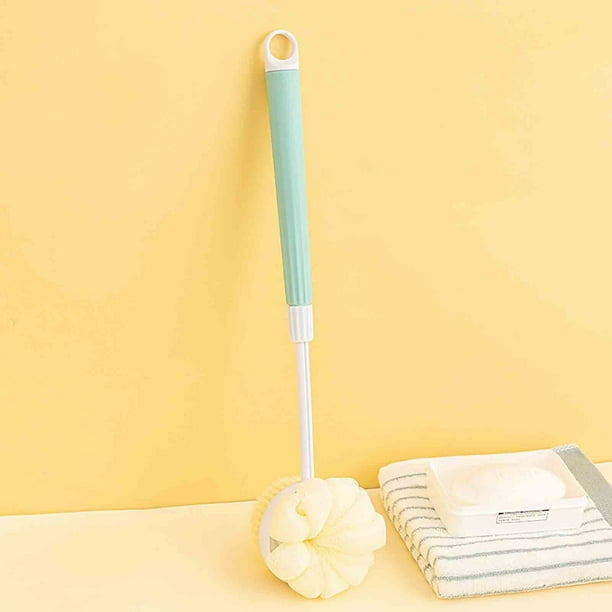 Cepillo de ducha retráctil con mango largo y cerdas suaves | Cepillo de espalda ajustable y exfoliante para limpieza profunda y masaje | Incluye bola de ducha de doble cara para una espuma rápida
