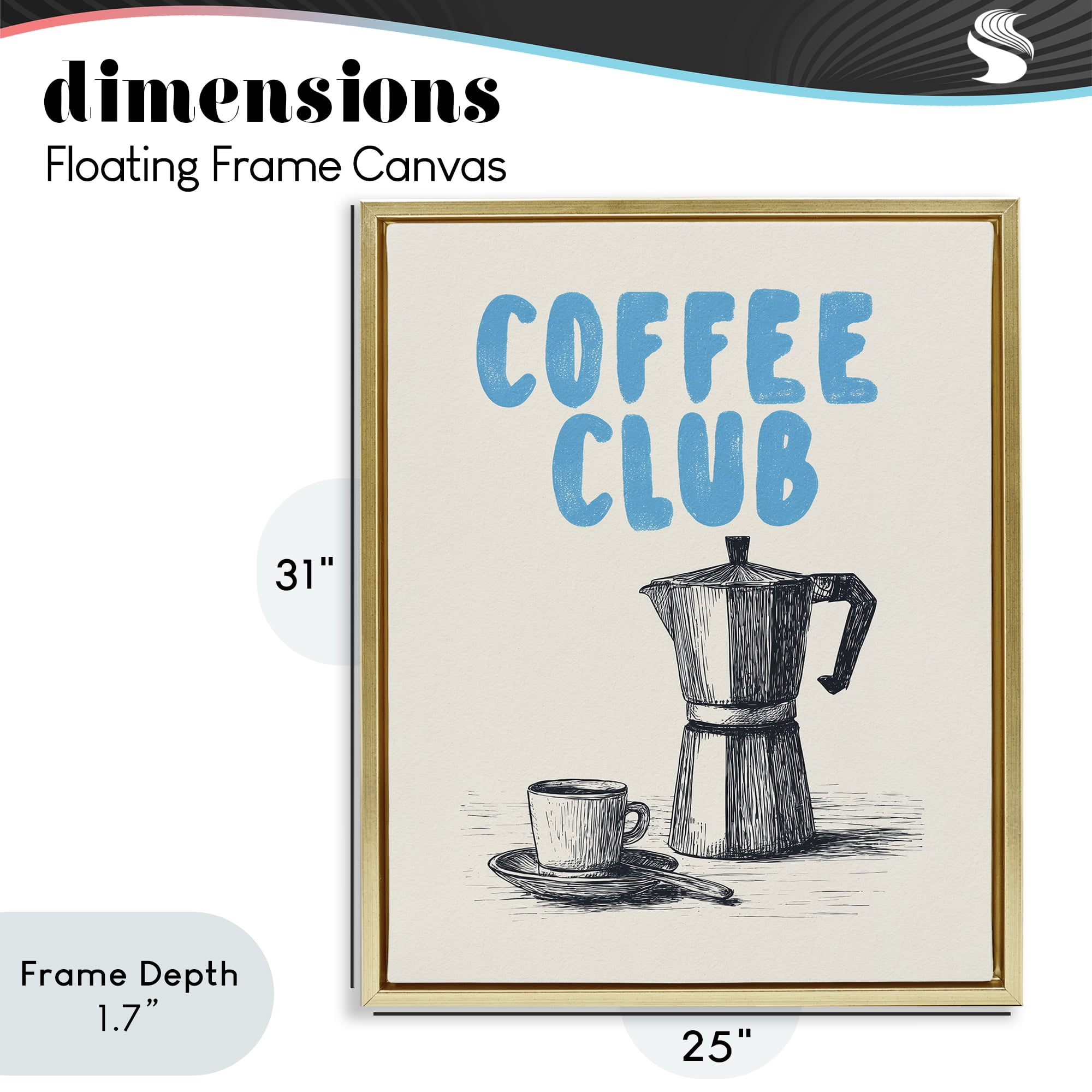 Stupell Industries Coffee Club Retro Drawing Gold Framed Floater Canvas Wall Art, design by Andreas Magnusson