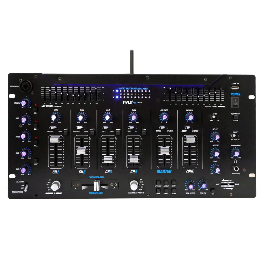 PYLE PYD1964B.5 - Bluetooth 6-Channel DJ Mixer 19'' 5U Rack Mount System Digital LED Illuminated Controls