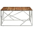 thumbnail image 3 of vidaXL Coffee Table Silver, Natural Wood Stainless Steel, Solid Acacia Wood, 3 of 5