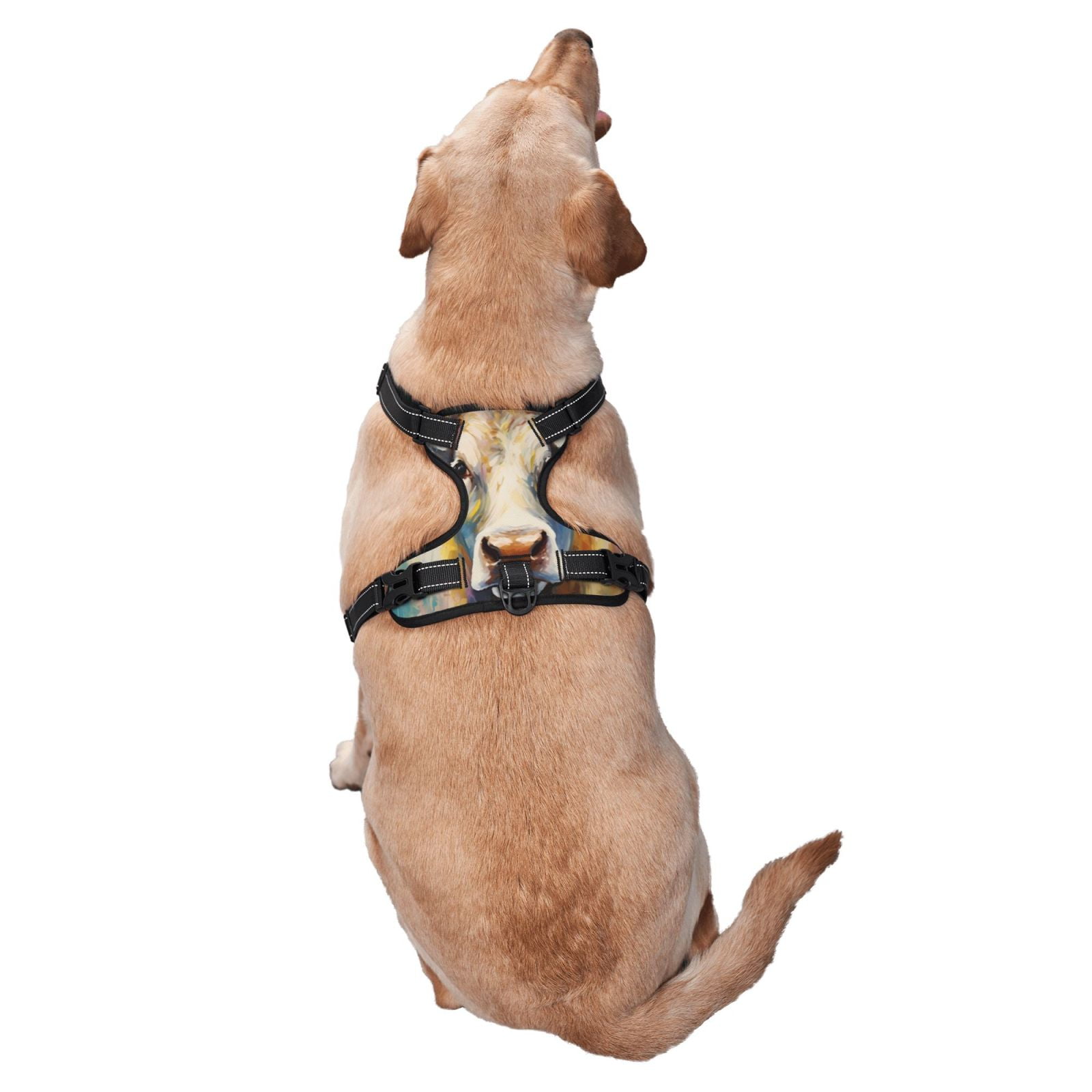 Vsdgher Oil Painting Flower Cow Pattern Dog Harness,No Pull Pet Harness with Soft Padded Handle,Adjustable Reflective Vest with 2 Buckles,4 Slide Buckles,S-XL Medium