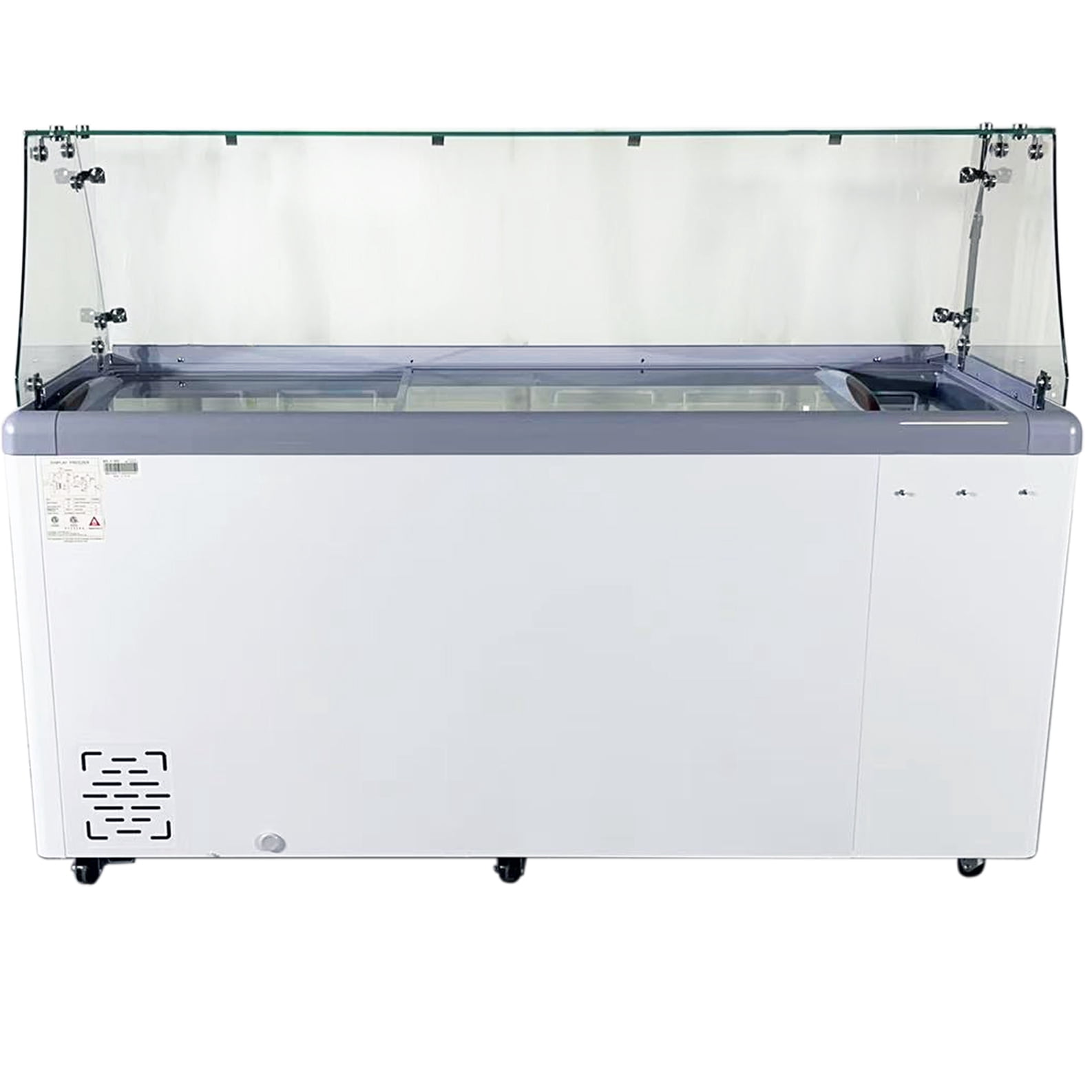 NSF 71” Commercial Ice Cream Display Freezer with Curved Glass Canopy – 12 Tub Gelato Showcase, Commercial Display Chest