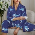 thumbnail image 6 of Pajama Sets for Women 2 Pcs, Funny Cartoon Cute Shark Blue Button Down Long Sleeve Sleepwear Lounge PJ Sets, 6 of 6