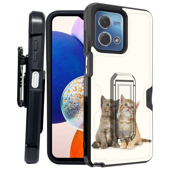 ANJ  Rugged Shockproof Kickstand Hybrid Case with Card Slot and Holster   Tempered Glass Cover for Motorola Moto G Stylus 5G (2023) - Two Kittens