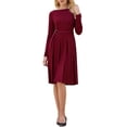 thumbnail image 2 of INSPIRE CHIC Women's Pleated Dress A Line Tie Waist Business Casual Long Sleeve Dresses L Red, 2 of 5