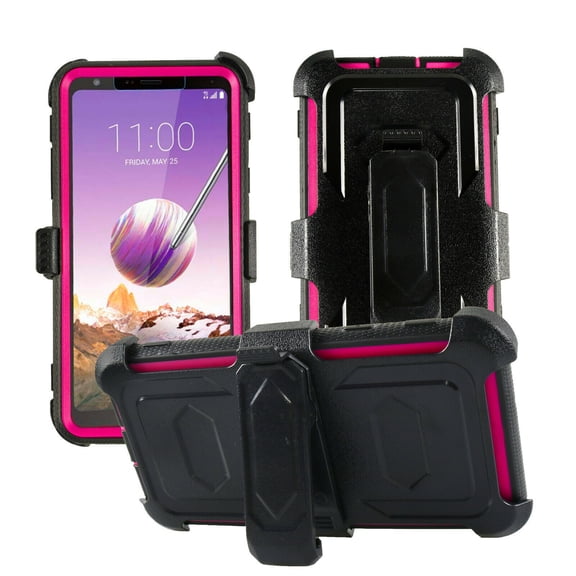 GoldCherry for LG K40 Case,LG K12 Plus Case,LG X4 Case Built-in Screen Protector Heavy Duty Full-Body Rugged Holster Armor Case[Belt Clip][Kickstand]for LG K40/LG K12 Plus/LMX420/LG X4 2019 (Rose Red)