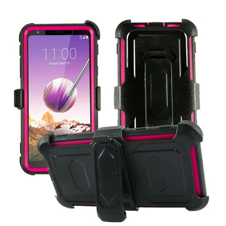 GoldCherry for LG K40 Case,LG K12 Plus Case,LG X4 Case Built-in Screen Protector Heavy Duty Full-Body Rugged Holster Armor Case[Belt Clip][Kickstand]for LG K40/LG K12 Plus/LMX420/LG X4 2019 (Rose Red)
