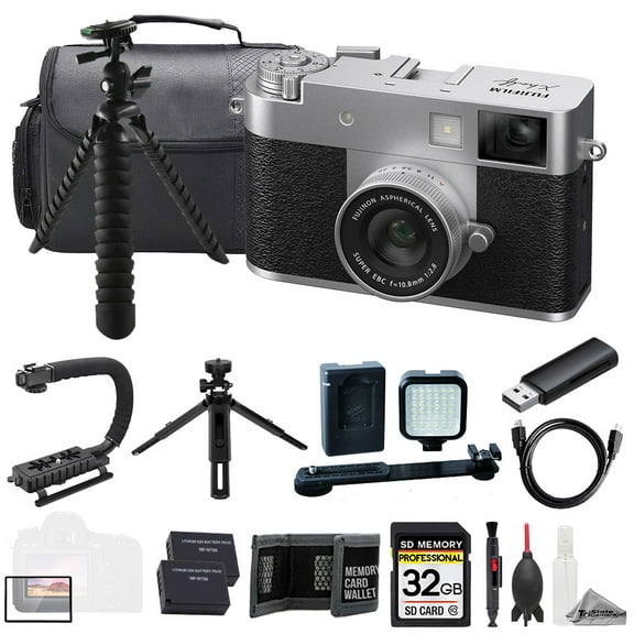 FUJIFILM X half Compact Digital Camera (Silver)    32GB   Ext Batt  LED Light- ULTIMATE Kit (International Version)