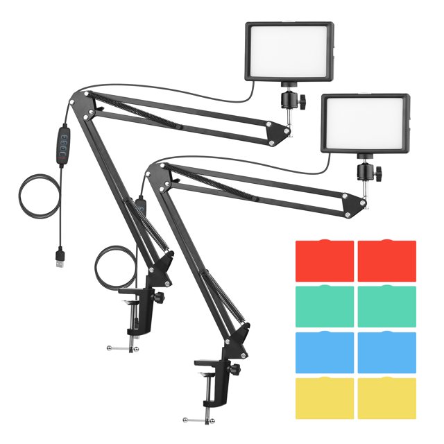 Arealer Desktop USB Video Conference Kit with 2 * LED Video Light 3200K-5600K Dimmable + 2 * Desk Mount Metal Light Stand + 2 * 360° Rotatable Ballhead + 10 * Color Filters(Red/Yellow/Blue/Green/Wh