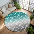 thumbnail image 3 of 6ft Round Rug, Teal Grey Ombre Morocco Pattern Non-Skid Rubber Backing Large Area Rugs - Living Room Bedroom Home Office, Modern Moroccan Geometric Indoor Floor Mat Carpets Washable Rug, 3 of 9