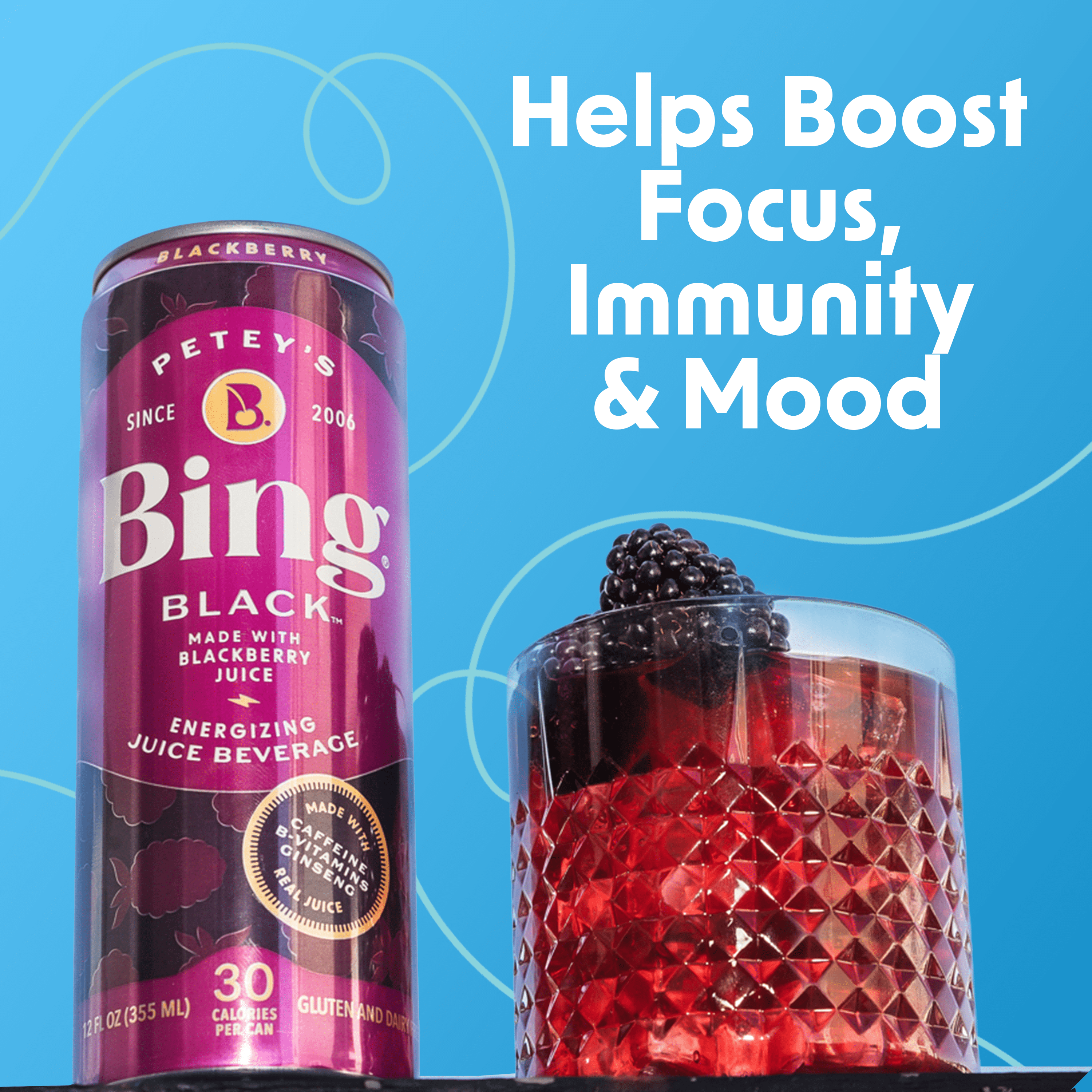 Bing Beverage Healthy Energy Drinks, Bing Blackberry, 12 oz (12 Pack)