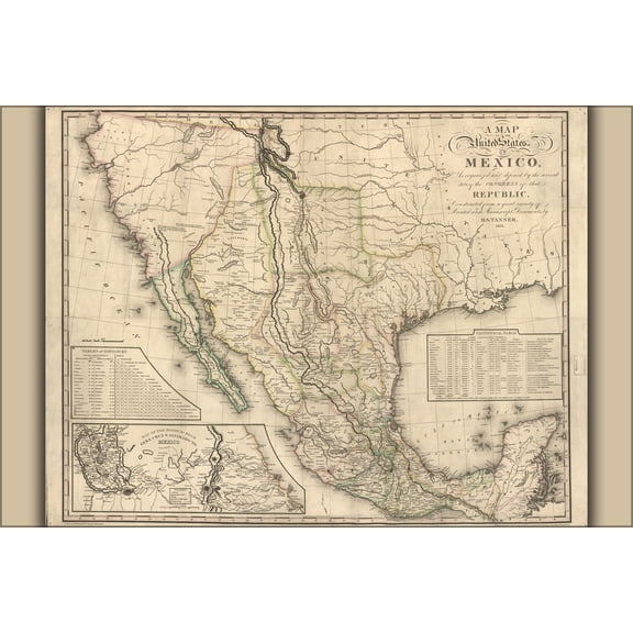 24"x36" Gallery Poster, map of mexico 1826