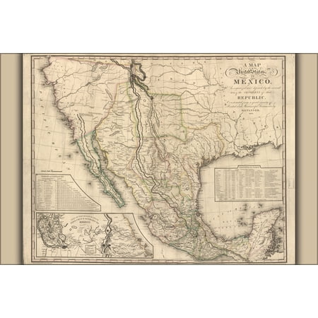 24"x36" Gallery Poster, map of mexico 1826