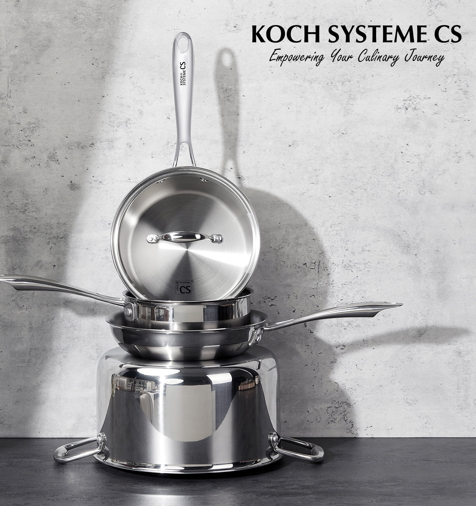 Koch Systeme CS Tri-Ply Stainless Steel Cookware Set, 10-Piece Pots and Pans Set with Glass Lids, Induction Compatible