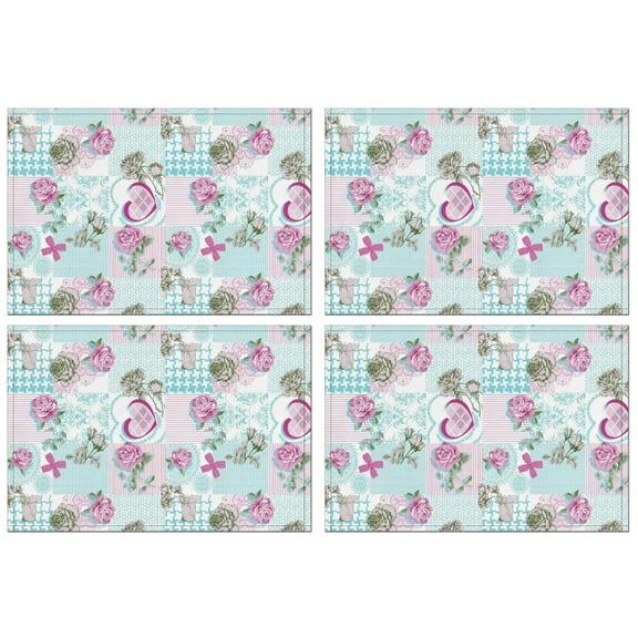 Pioneer Flower Floral Print Pattern Summer Placemats Table Placemats Set Of 4-Linen Kitchen Washable Placemats Table Mats 12x18 Inch Non-Slip Heat Resistant